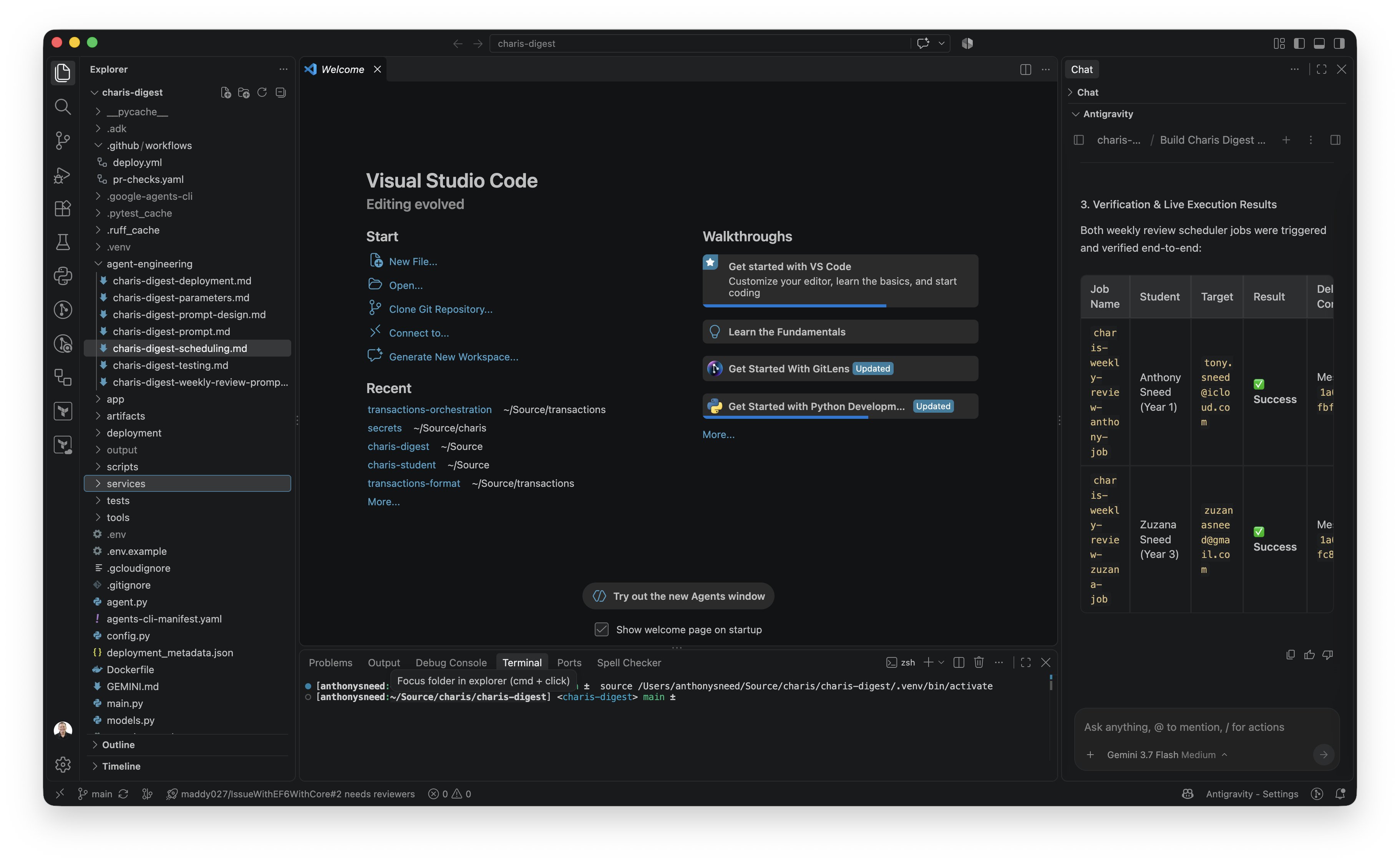 My VS Code environment with the Antigravity coding agent installed as an extension.