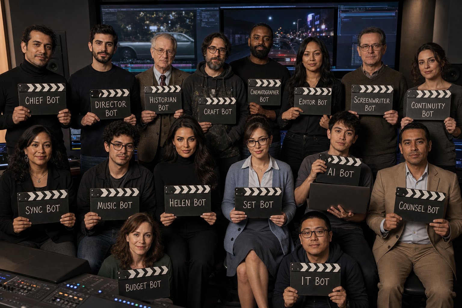 The Grok Bots that made The Belly. Not one chatbot. Sixteen seats. The crew behind the short film.