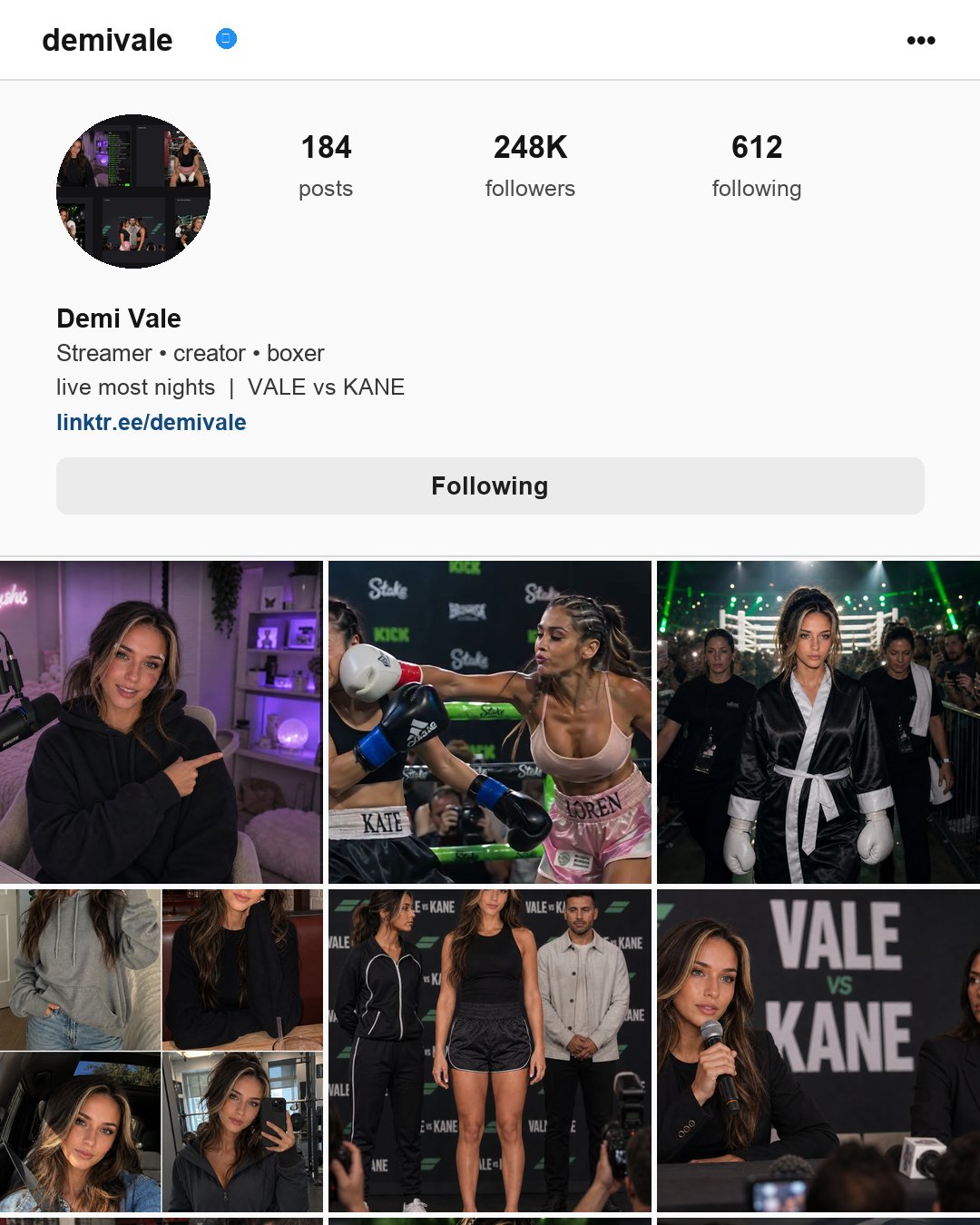 the updated profile shows the boxing arc changing Demi's public identity, not just creating one video