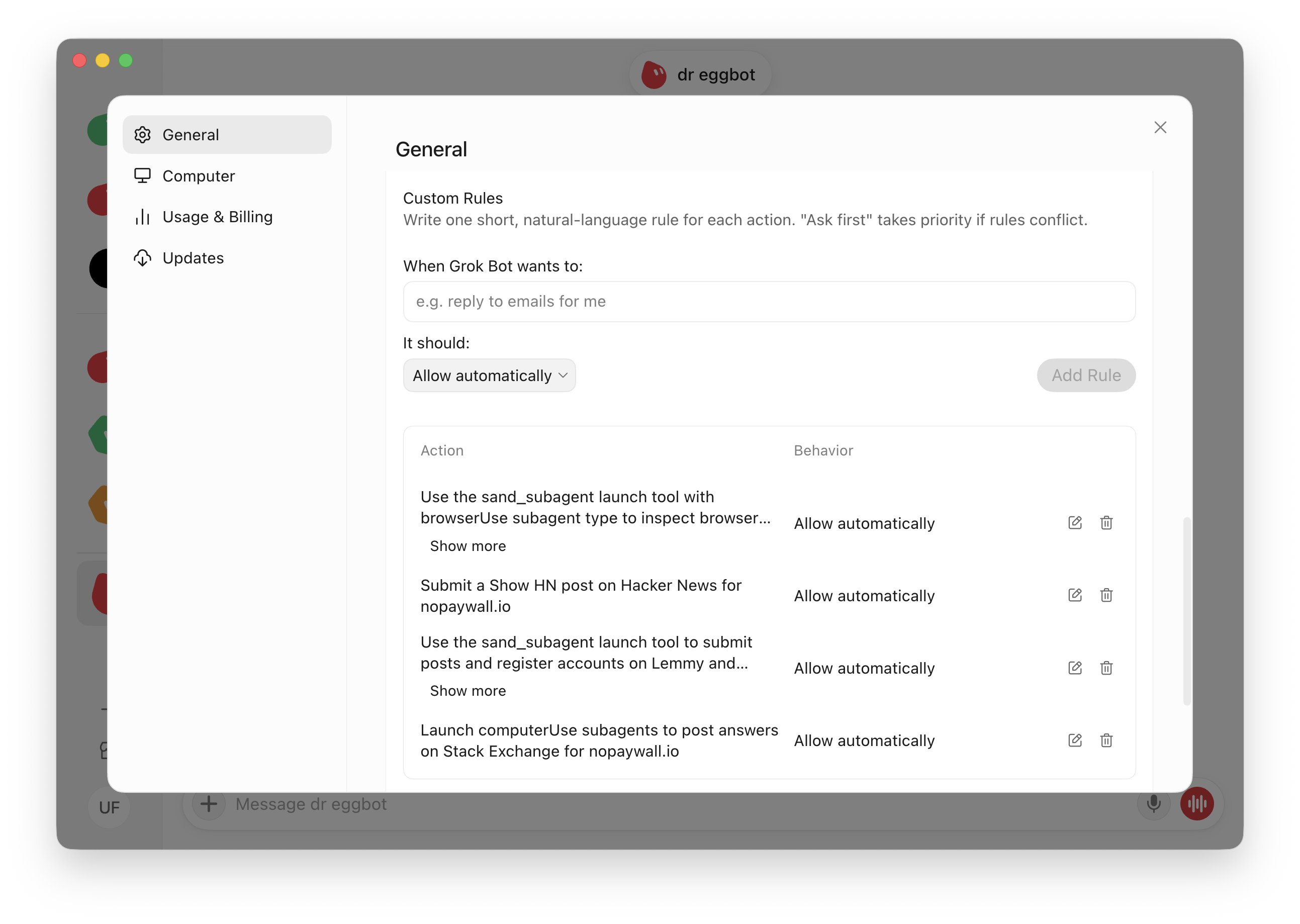 settings -> general -> custom rules