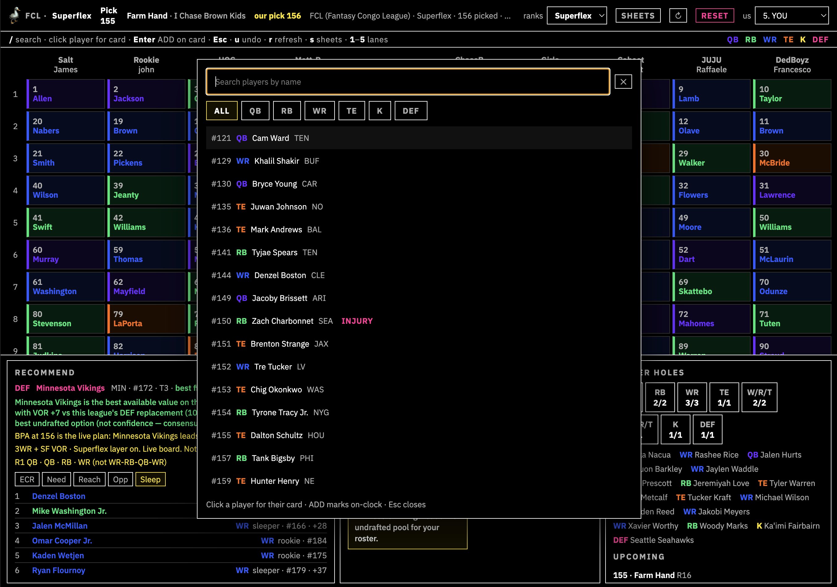 Search functionality by position, sorted by ADP.