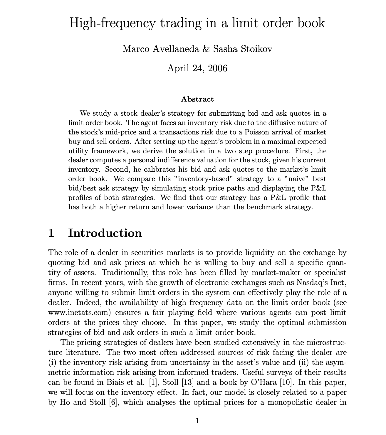 High Frequency Trading in a Limit Order Book